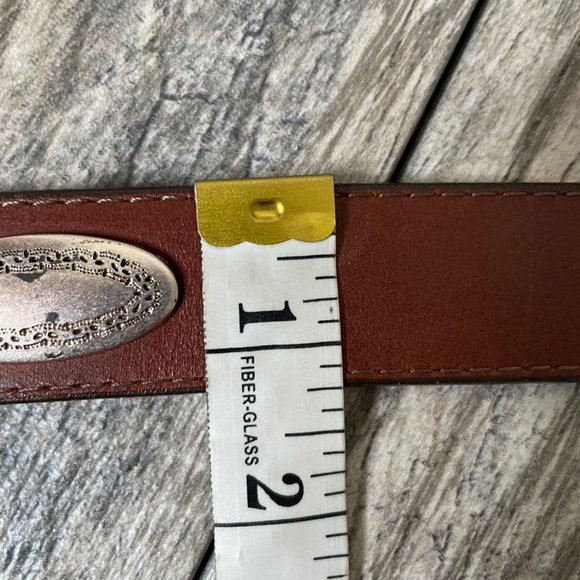 Vintage 90s Brighton Brown Leather Western Belt Silver Plated Buckle Size 32 - Picture 8 of 9